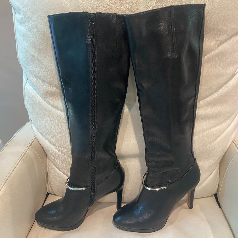 Nine West Black Leather Knee High Stiletto Boots - Sz. 8 - MINT CONDITION